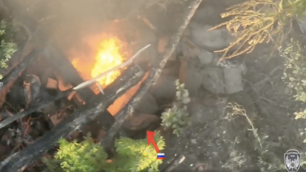 Russian in a burning foxhole pulls grenade and blows himself up