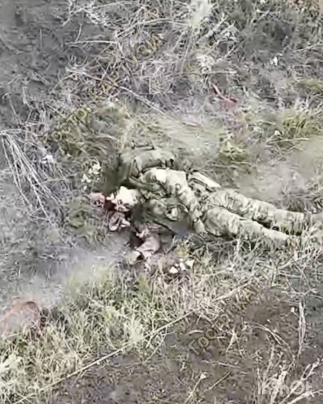 Aftermath of Russian soldier who apparently shot himself earlier that day