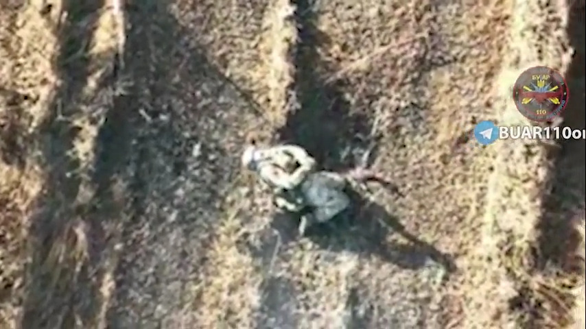 Russian soldier is hit by drone dropped grenade, then pulls pin on his own
