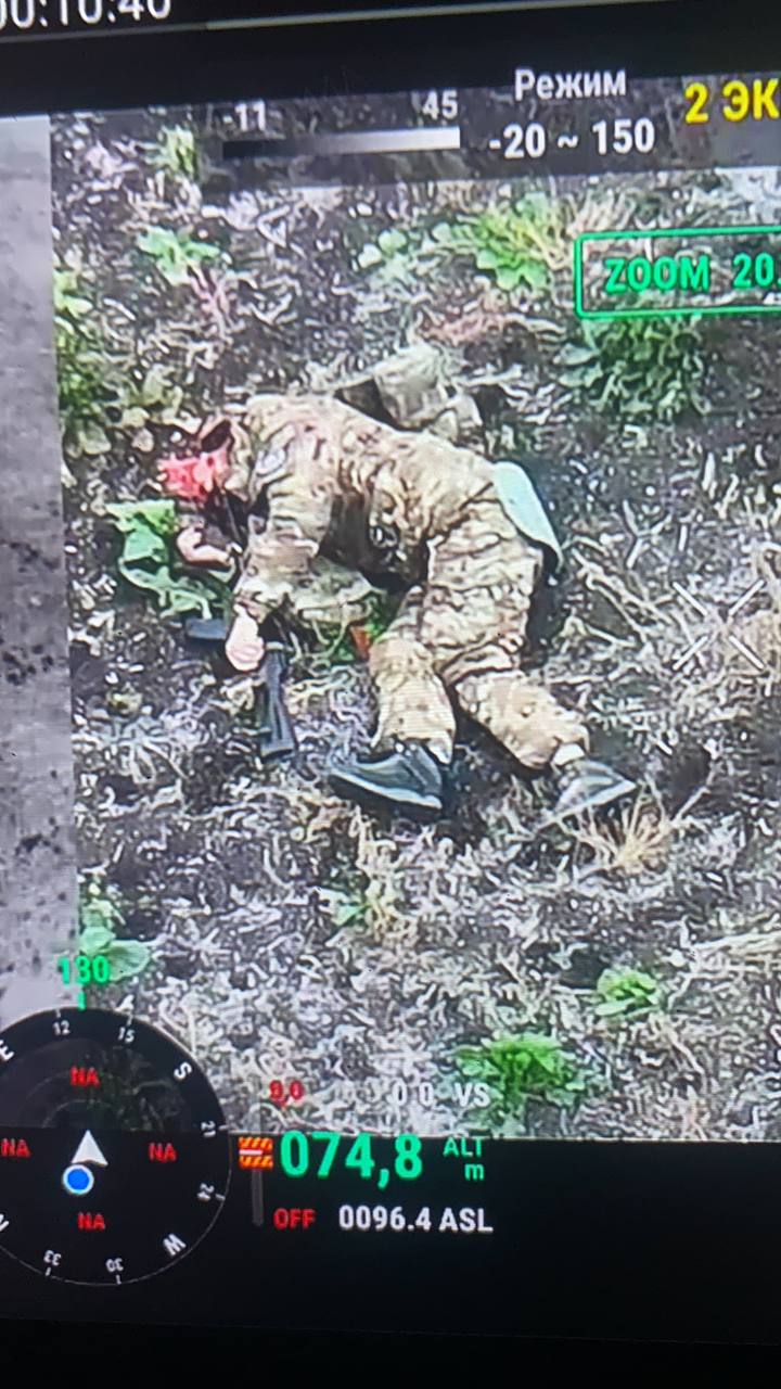 Russian is targeted by FPV in the middle of a field. His head is gone but it looks like he may have shot himself by then