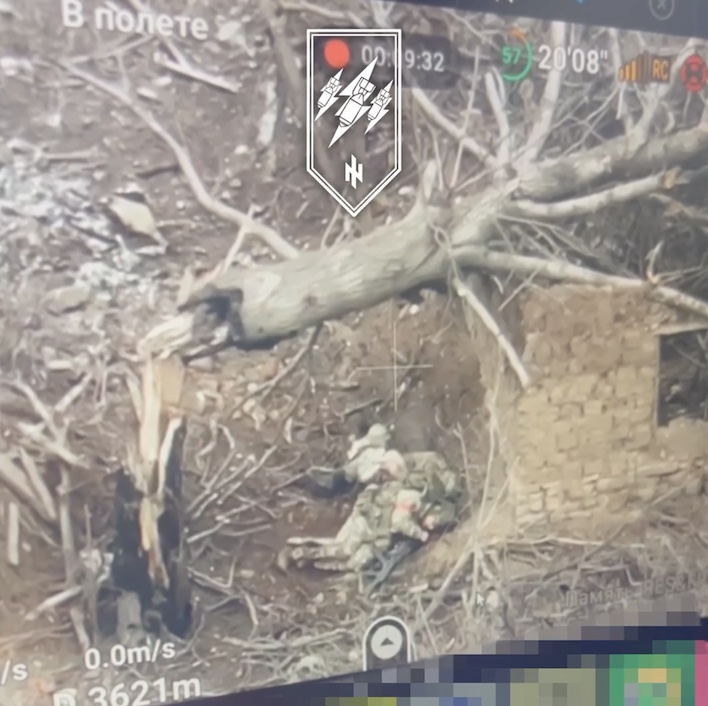 Russian is taking cover under broken tree next to his dead comrade. After close hit he goes ahead and shoots himself but apparently misses. Proceeds with second attempt, now successfully