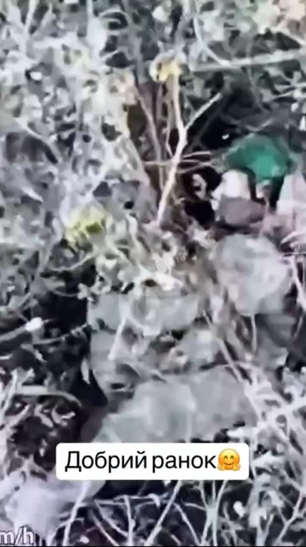 Russian is lying under the tree, receives close hit of unclear origin, grabs his AK and shoots himself