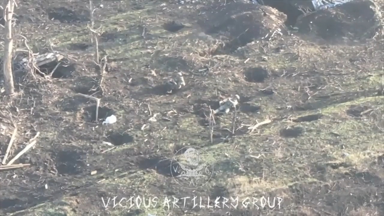 Russian soldiers in the open receive artillery fire, one decides to shoot himself in the head