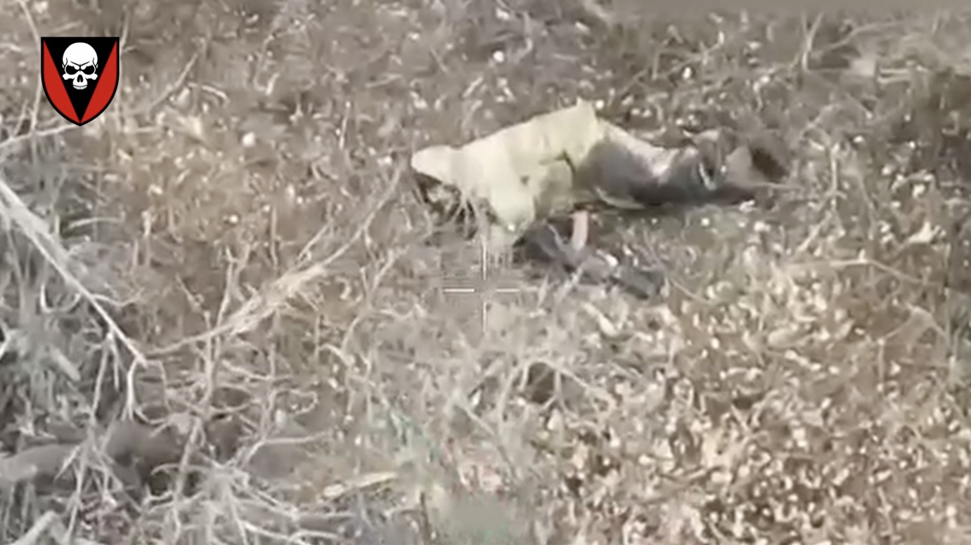 Another brief cut of Russian soldier shooting himself while lying on the ground