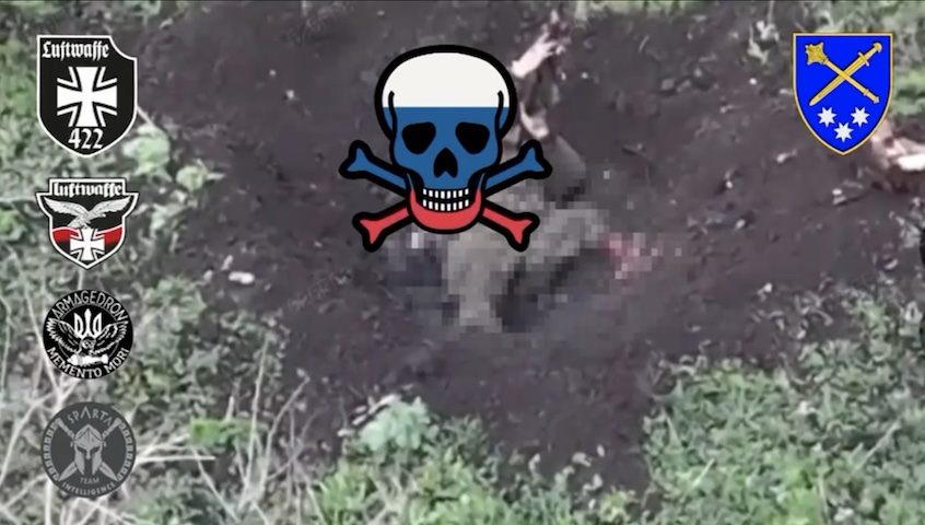 Obstructed view of Russian soldier in a crater shooting himself