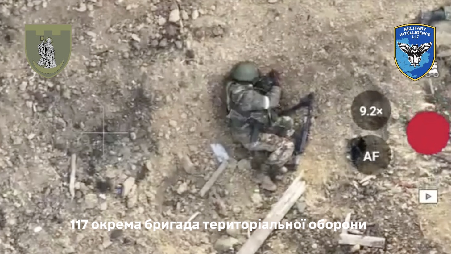 Fully equipped Russian soldier detonates grenade to his face under drone drop attack