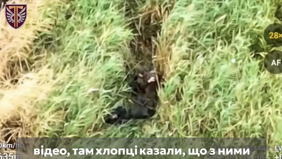Russians are moving in the bushes on the river bank, receive multiple FPV hits. One of them is later seen sitting beside his dead comrade and shooting himself in the temple