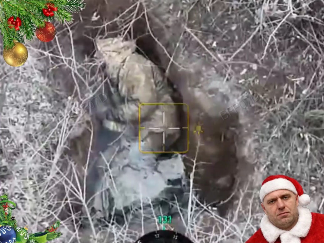 Quick cut featuring Russian soldier shooting himself with AK while lying on his side in the pit