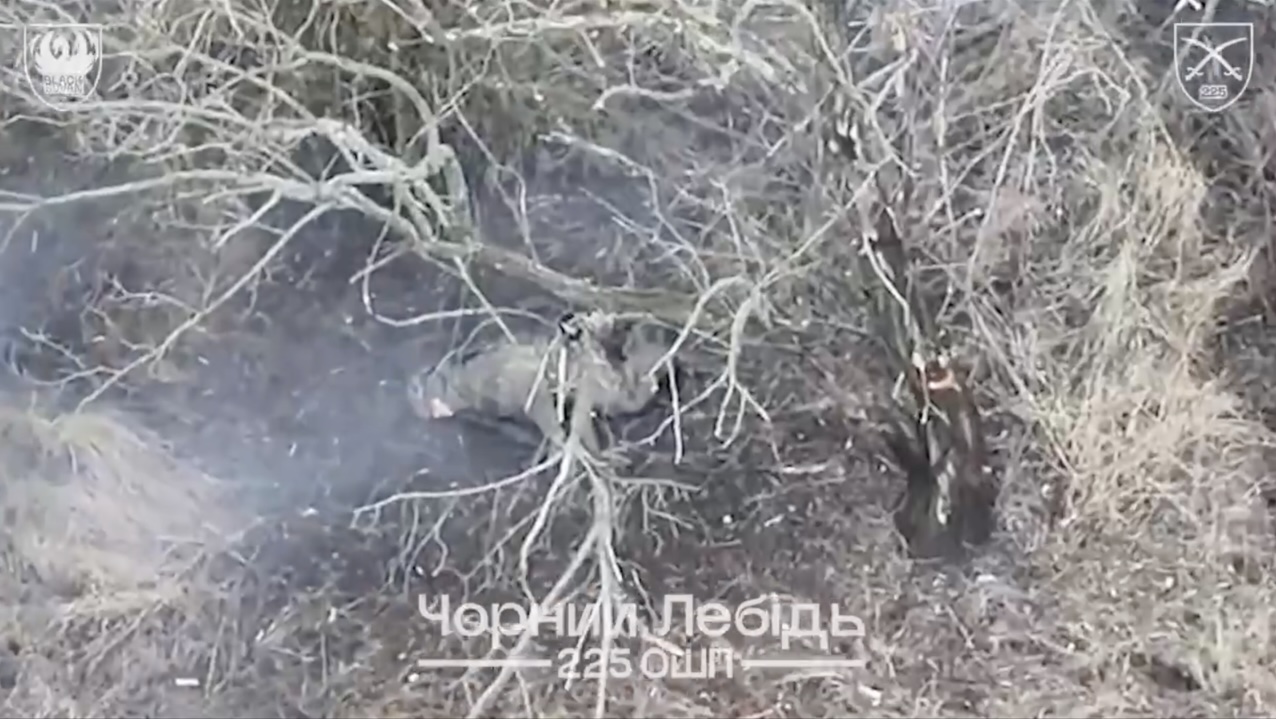 Fully equipped Russian is under drone drop attack in the tree line, shoots himself shortly