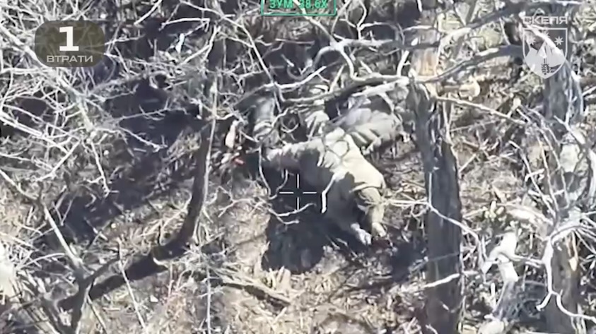 Two Russians leave the foxhole under attack, one of them is later seen lying on the ground, unequipped. He pulls the pin on his grenade only to be shot almost immediately. Few moments later grenade explodes