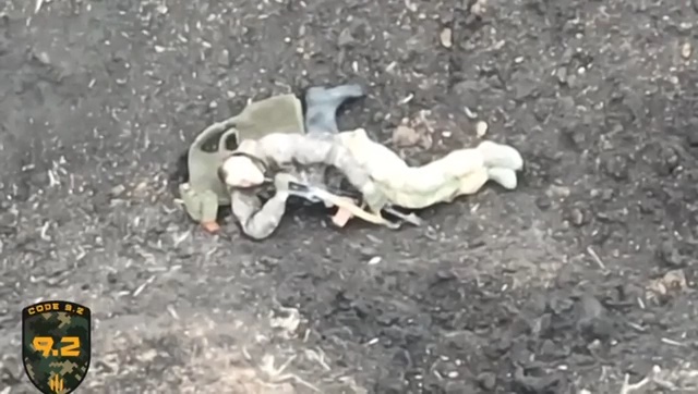 Russian soldier is hit by a grenade, then shoots himself