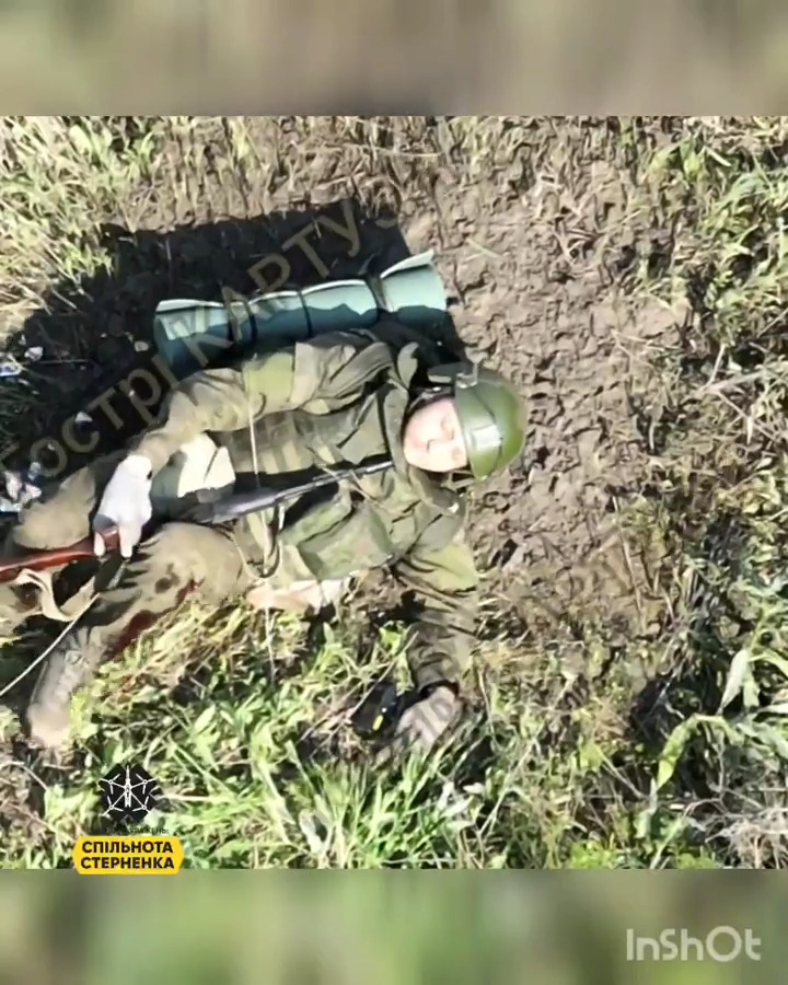 Russian soldier is wounded by drone dropped grenade. Shoots himself in head with rifle immediately after